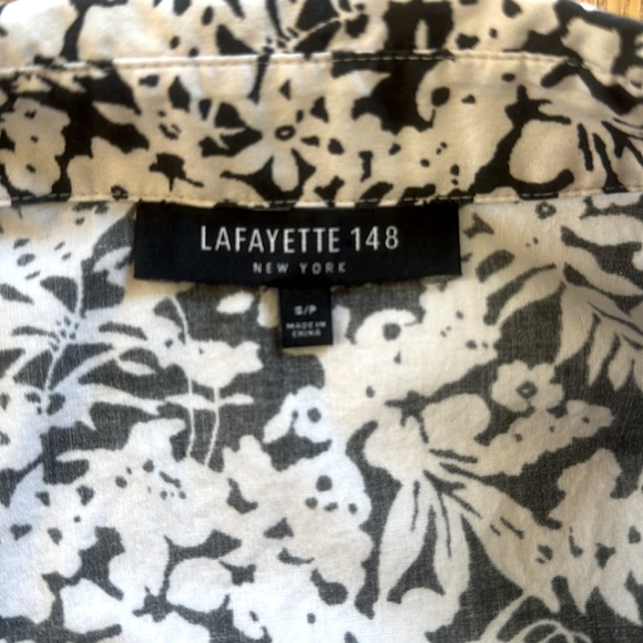 💕Lafayette 148 Blk/Wht Graphic Floral Print Cotton Button Up Shirt 6 EUC - Picture 6 of 11
